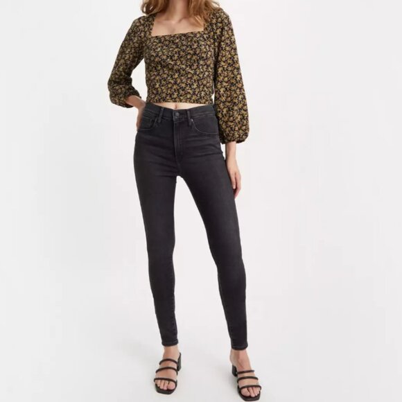 Levi's Mile High Super Skinny Black Gray High Waisted Denim Jeans - Picture 1 of 7